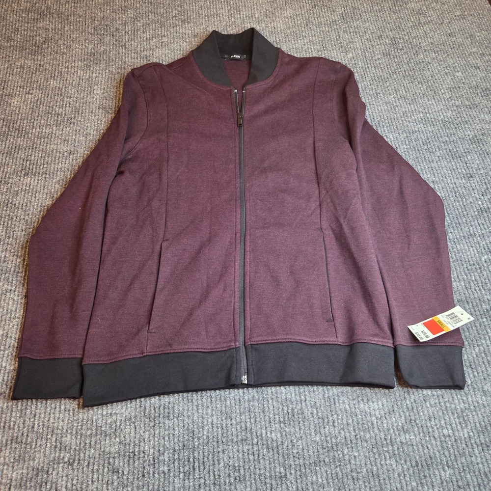 Alfani Women's Full Zip Jacket Small Burgundy Cotton Blend Bomber Style‎ New